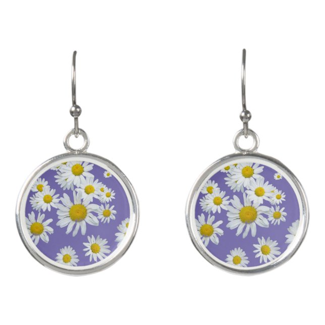 White Daisies Cust. BG Purple Earrings (Front)