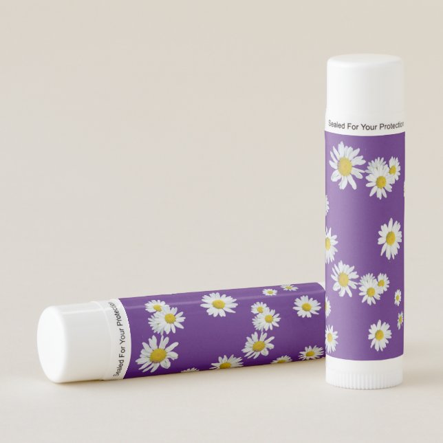 White Daisies Cust. BG Purple Lip Balm (Front)