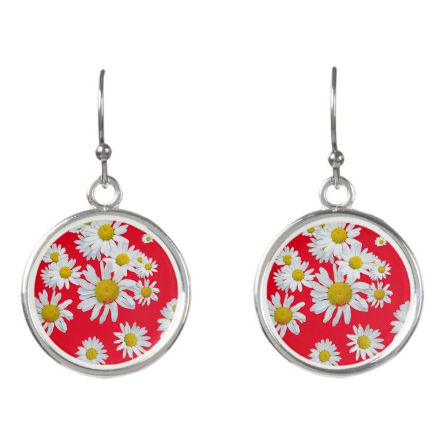 White Daisies Cust. BG RED Earrings (Front)