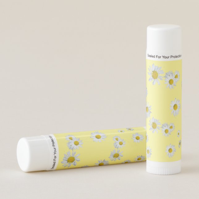 White Daisies Cust. BG Yellow Lip Balm (Front)
