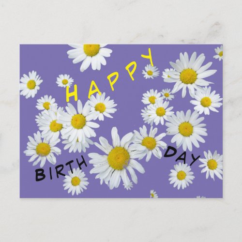 White Daisies Cust Color Happy Birthday Postcard