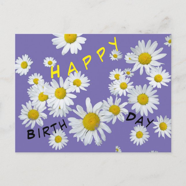 White Daisies Cust. Color Happy Birthday Postcard (Front)