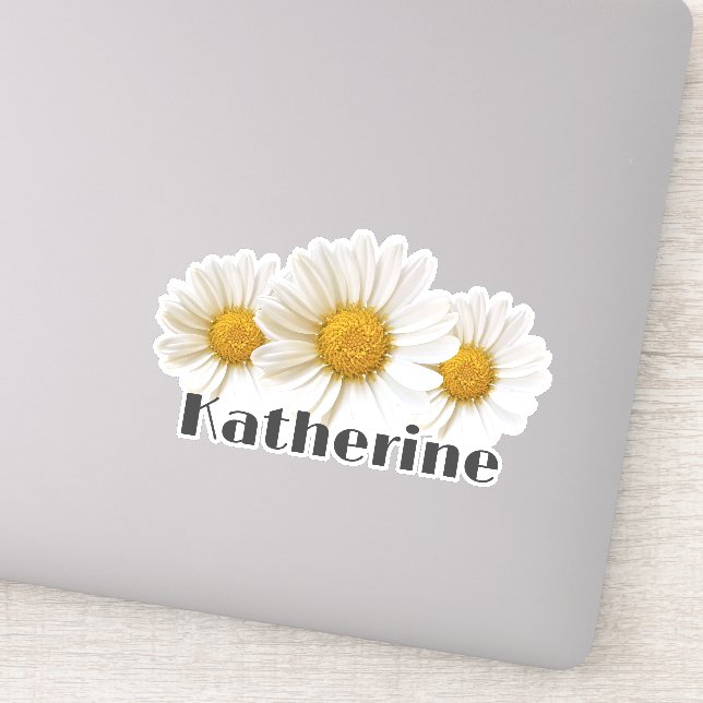 White Daisies Custom Name Floral Contour Sticker (Detail)