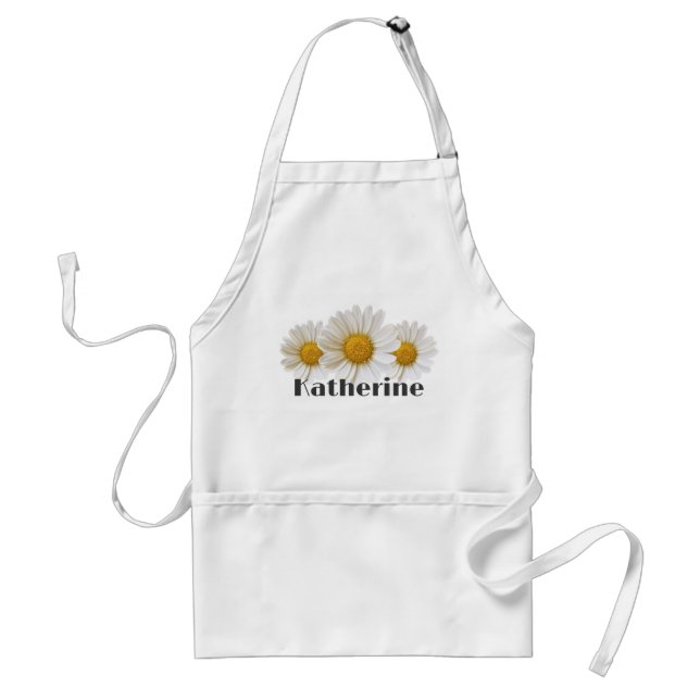 White Daisies Custom Name White Floral Adult Apron (Front)