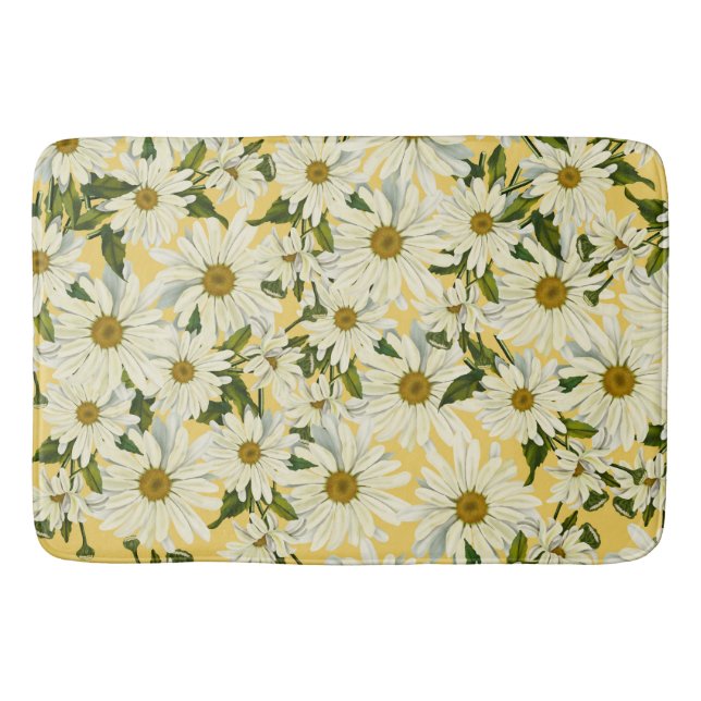 White Daisies Daisy Flower Yellow Bright Cheerful Bath Mat (Front)