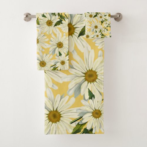 White Daisies Daisy Flower Yellow Bright Cheerful Bath Towel Set