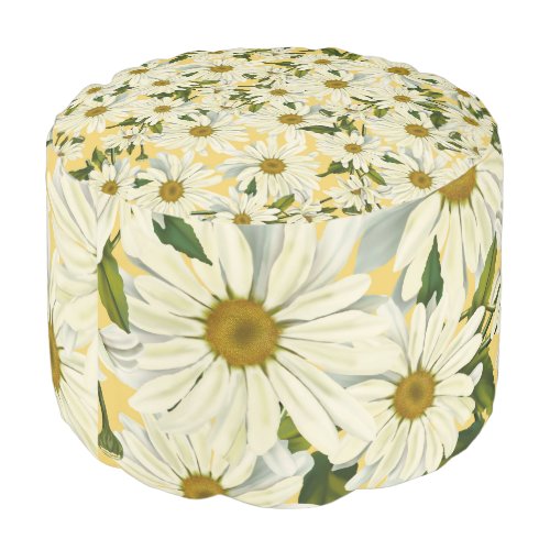 White Daisies Daisy Flower Yellow Bright Cheerful Pouf