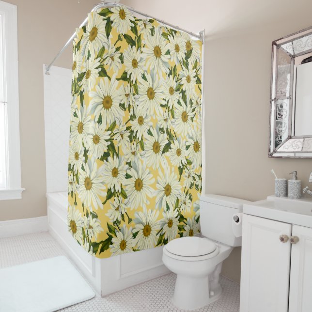 White Daisies Daisy Flower Yellow Bright Cheerful Shower Curtain (In Situ)