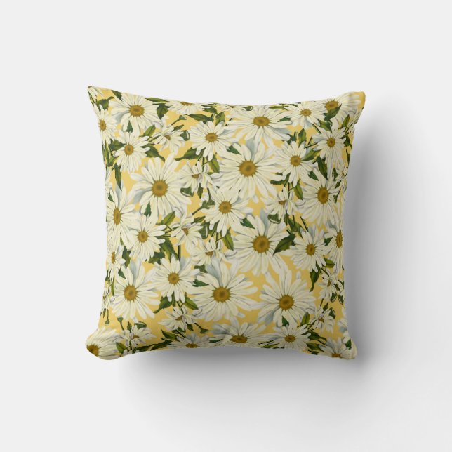 White Daisies Daisy Flower Yellow Bright Cheerful Throw Pillow (Front)