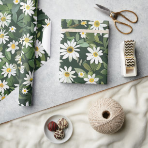 White Daisies Ditsy Floral 60s 70s Hippie Groovy Wrapping Paper