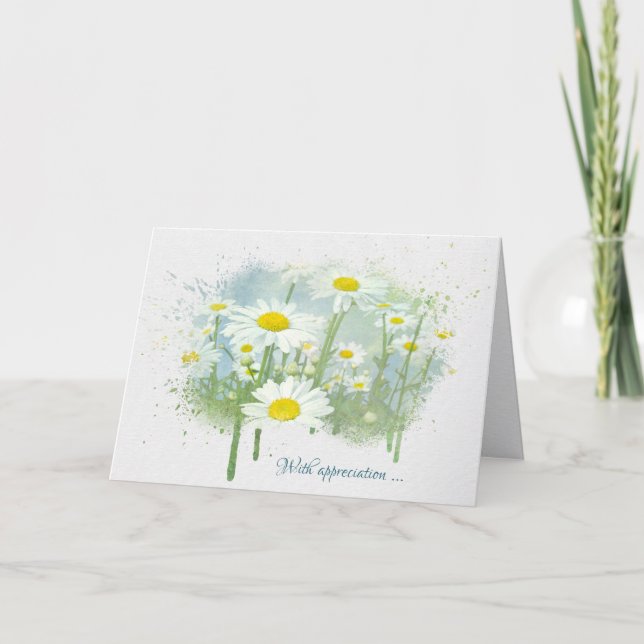 White Daisies Field Sympathy Thank You Card (Front)
