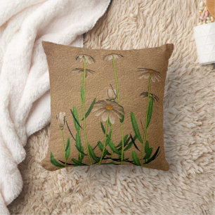 White Daisies Floral Art Throw Pillow