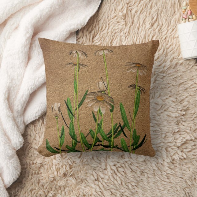 White Daisies Floral Art Throw Pillow (Blanket)