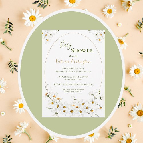 White Daisies Floral Baby Shower Invitation