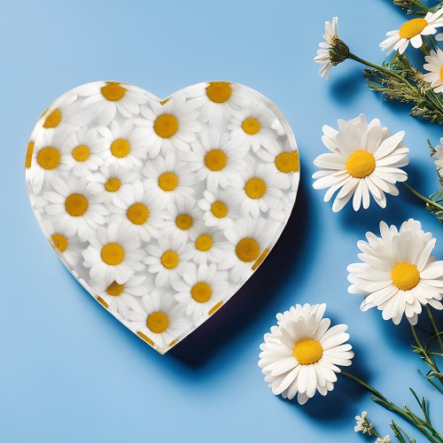 White Daisies Floral Heart Paperweight