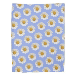 White Daisies Floral Pattern on Light Blue Duvet Cover