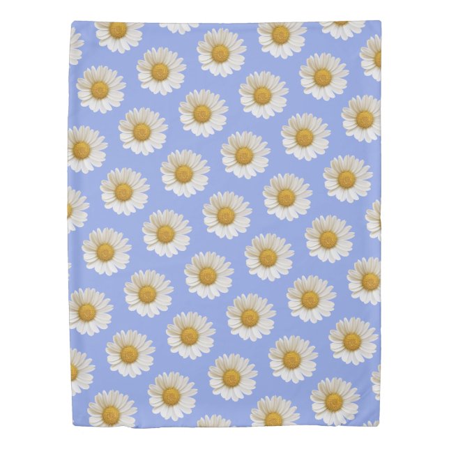 White Daisies Floral Pattern on Light Blue Duvet Cover (Front)