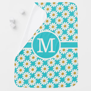 White Daisies floral patterns custom monogram Baby Blanket