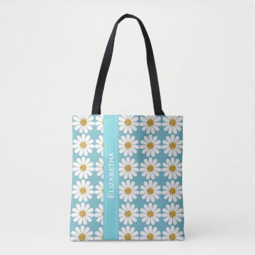 White Daisies floral patterns personalize Tote Bag