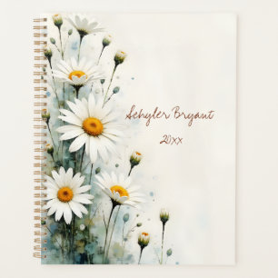 White Daisies Floral Spiral-bound Spring Botanical Planner