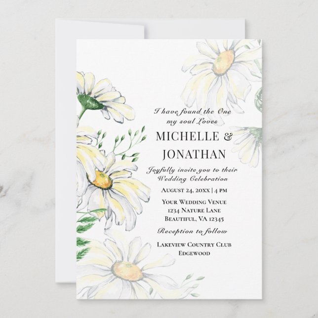 White Daisies Floral Watercolor Christian Wedding Invitation (Front)