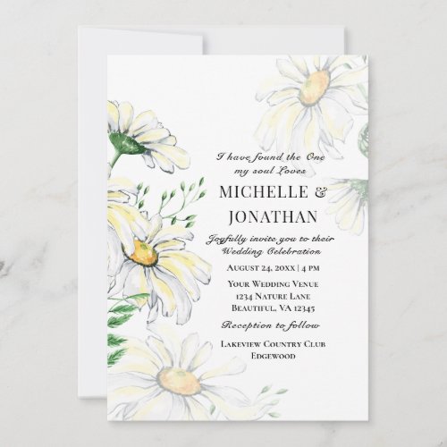 White Daisies Floral Watercolor Christian Wedding Invitation