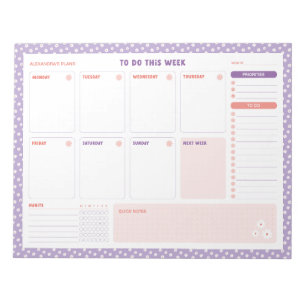 White Daisies Floral Weekly To Do List Planner Notepad