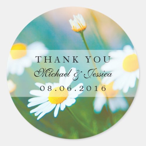 White Daisies Flower Thank You Label Stickers