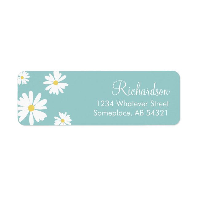 White Daisies Flowers Aqua Background Labels (Front)
