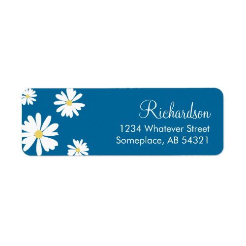 White Daisies Flowers Blue Background Labels
