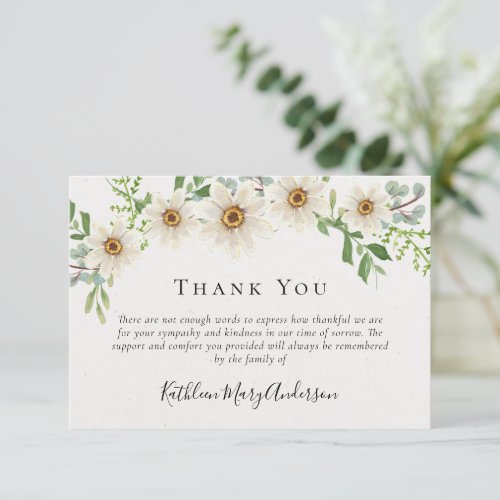 White Daisies Funeral Sympathy Floral  Thank You Card