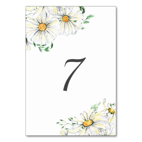 White Daisies Garden Watercolor Floral Table Number