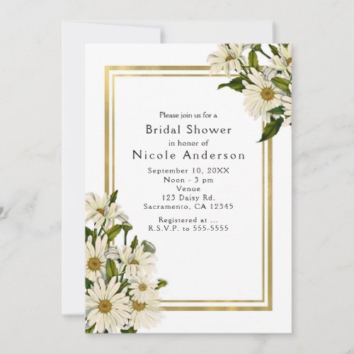 White Daisies  Gold Elegant Rustic Invitations