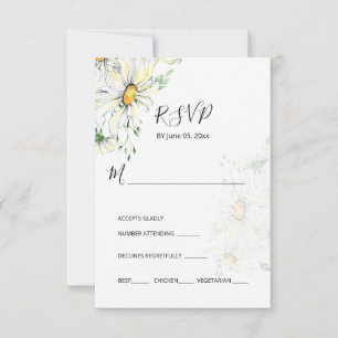 White Daisies Greenery Garden Floral Wedding RSVP Card