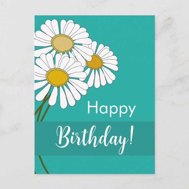 White Daisies Happy Birthday  Postcard (Front)