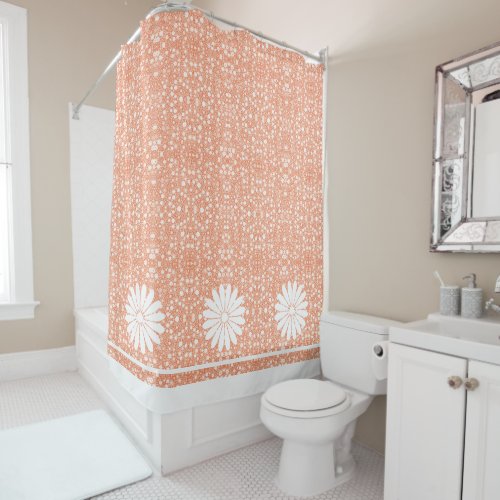 White Daisies in a Field of Orange Shower Curtain