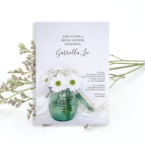White Daisies in Blue Jar Vase Bridal Shower Invitation