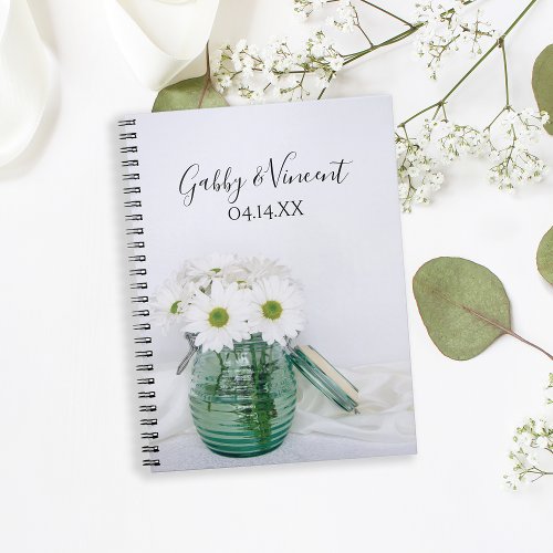 White Daisies in Blue Jar Vase Wedding Guest Book