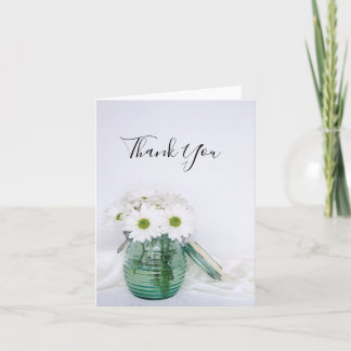 White Daisies in Blue Jar Vase Wedding Thank You