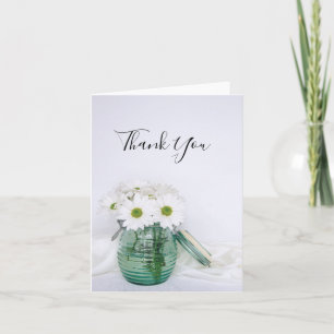 White Daisies in Blue Jar Vase Wedding Thank You Card