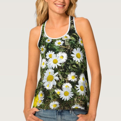 White Daisies in Grass All over Printed Tank Top