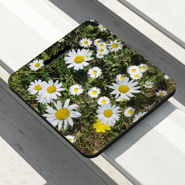 White Daisies in Grass Seat Cushion (In Situ)