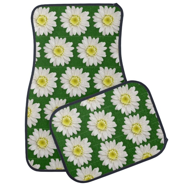  white  daisies  in green  -retro pattern  car floor mat (Set)