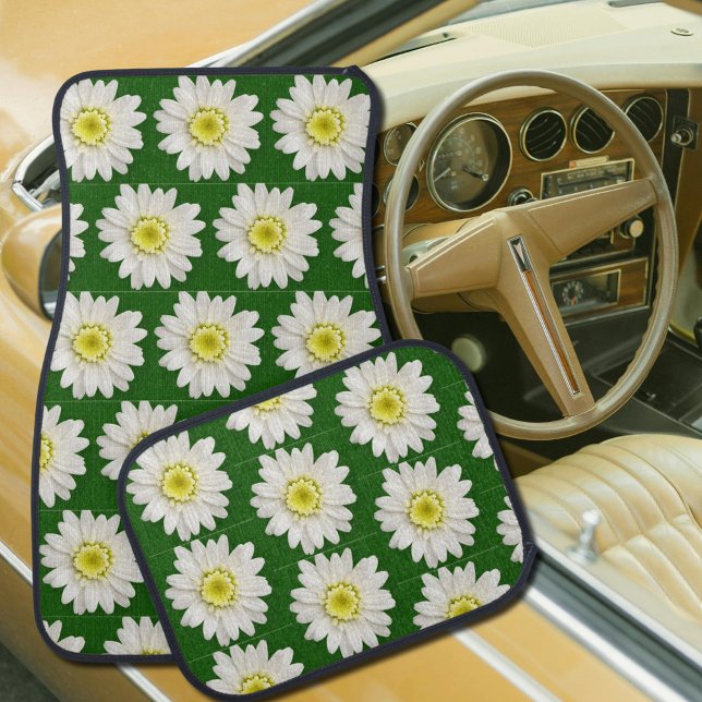  white  daisies  in green  -retro pattern  car floor mat (Creator Uploaded)