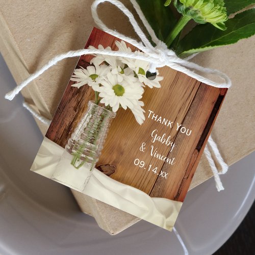 White Daisies in Milk Bottle Barn Wedding Favor Tags