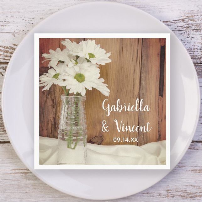 White Daisies in Milk Bottle Barn Wedding Napkins (Creator Uploaded)