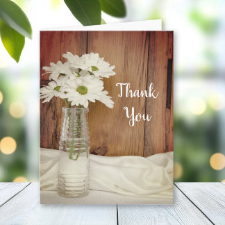 White Daisies in Milk Bottle Wedding Thank You Card