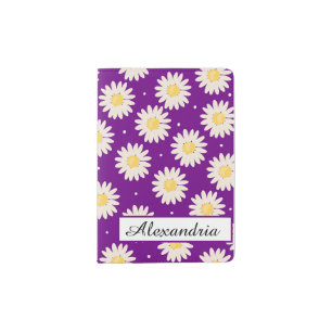 White Daisies In Purple Background Passport Holder