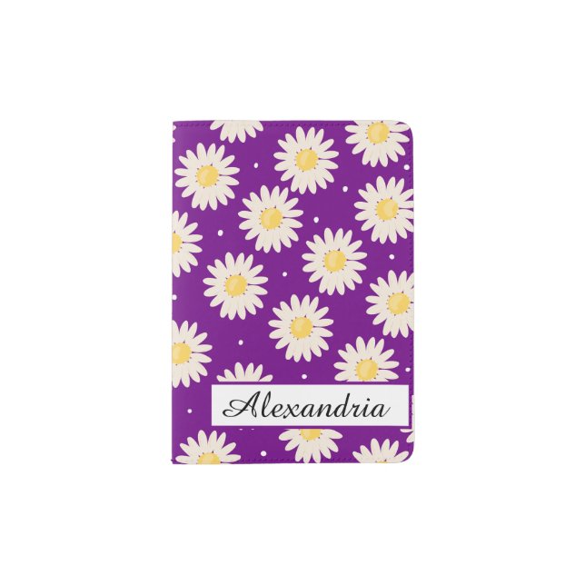 White Daisies In Purple Background Passport Holder (Front)