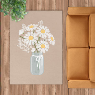White Daisies Mason Jar on Beige Wedding Rug